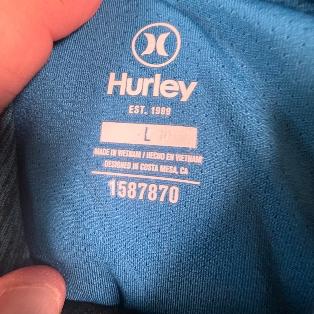 Hurley Mens Large Blue Space Dye Long Sleeve Hooded Performance Shirt Streetwear